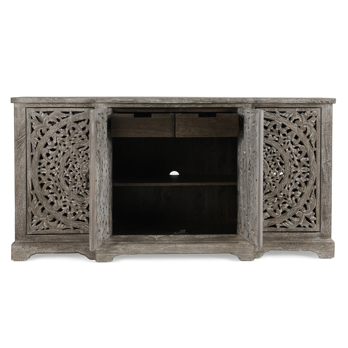 Vintage Gray Mango Wood Buffets & Cabinet Harmony Four-Door Cabinet Collection