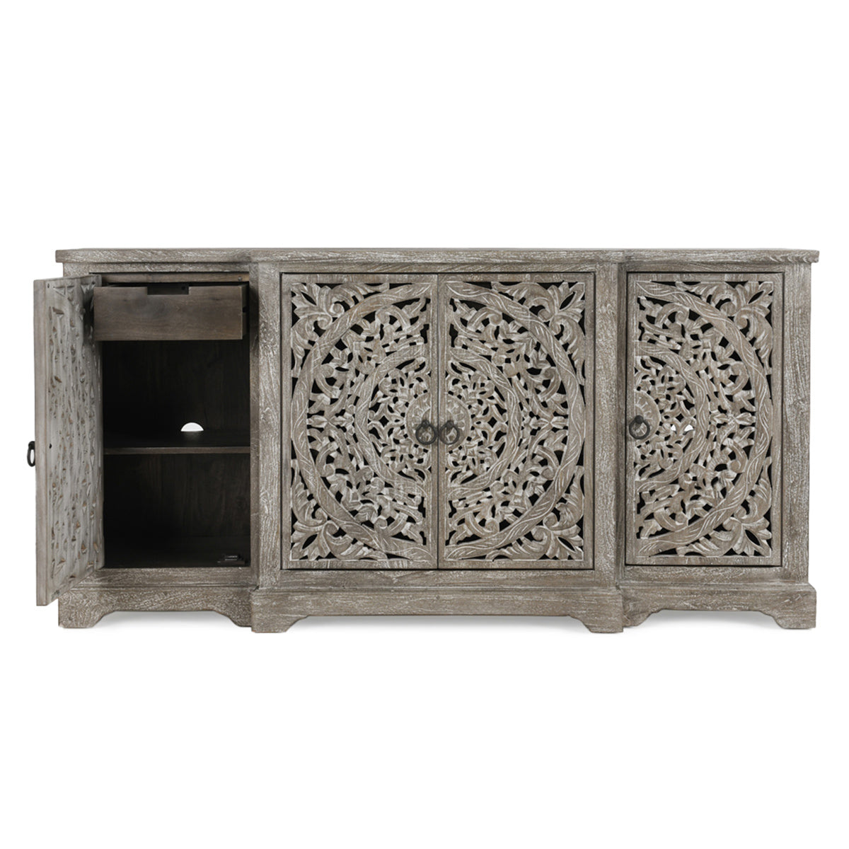 Vintage Gray Mango Wood Buffets & Cabinet Harmony Four-Door Cabinet Collection