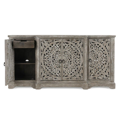Vintage Gray Mango Wood Buffets & Cabinet Harmony Four-Door Cabinet Collection