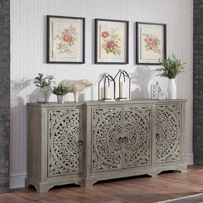 Vintage Gray Mango Wood Buffets & Cabinet Harmony Four-Door Cabinet Collection