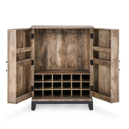 Distressed Taupe Mango Wood Bar & Wine Storage Vivienne Bar Cabinet Collection