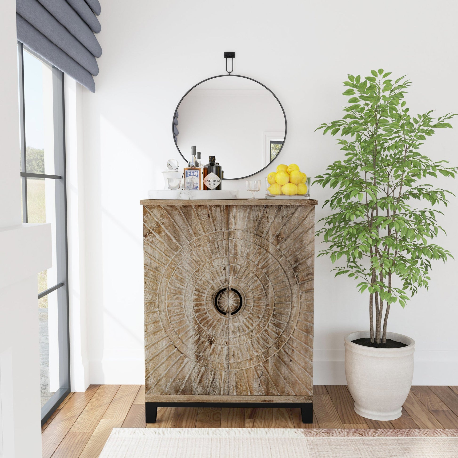 Distressed Taupe Mango Wood Bar & Wine Storage Vivienne Bar Cabinet Collection