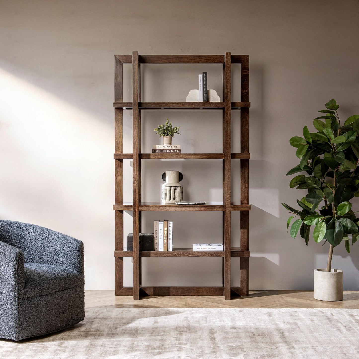 Bark Brown Mango Wood Bookcase Sydney Bookcase Collection