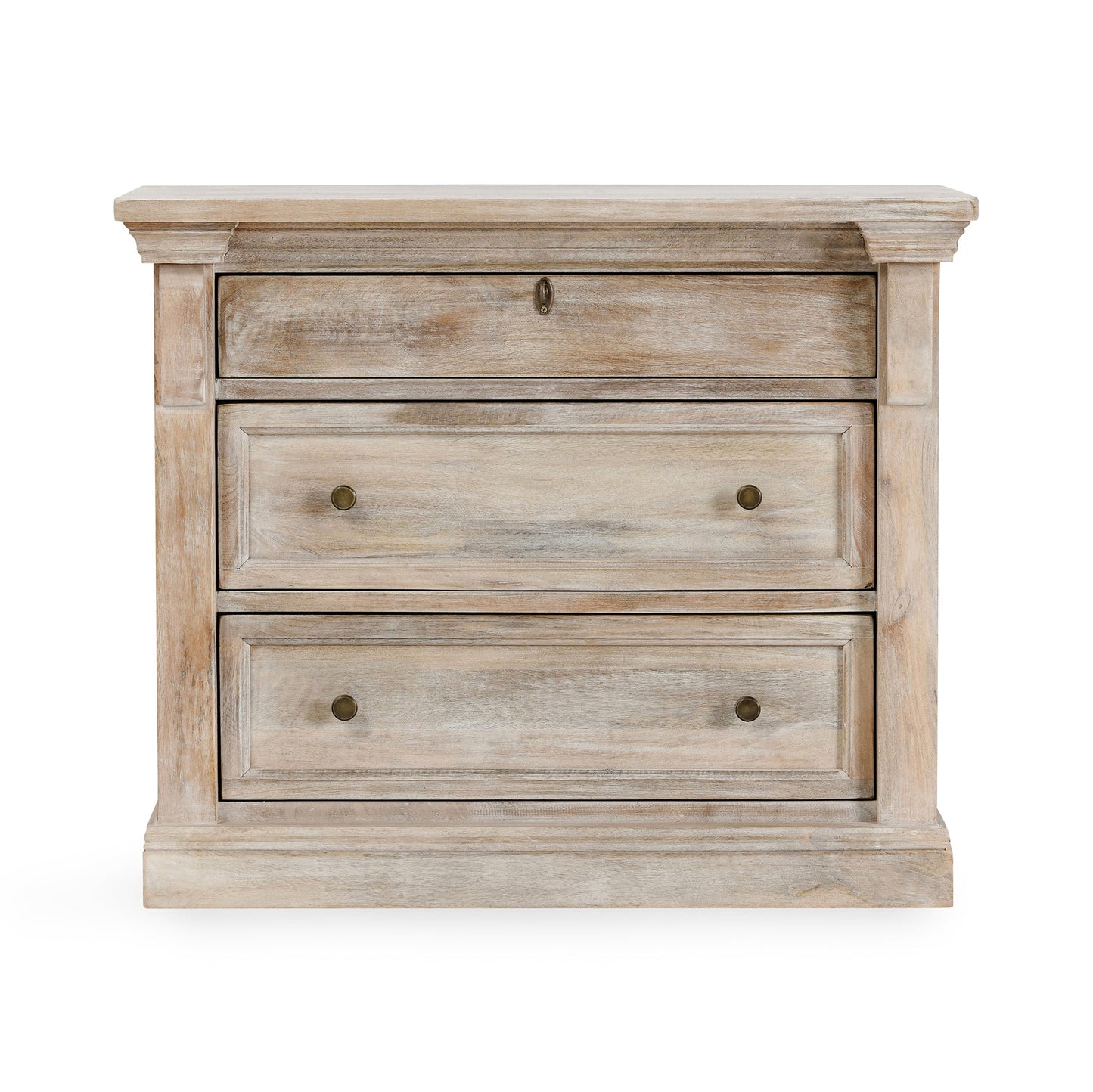 Natural Cream Wash Mango Wood Nightstand Adelaide Three-Drawer Nightstand Collection