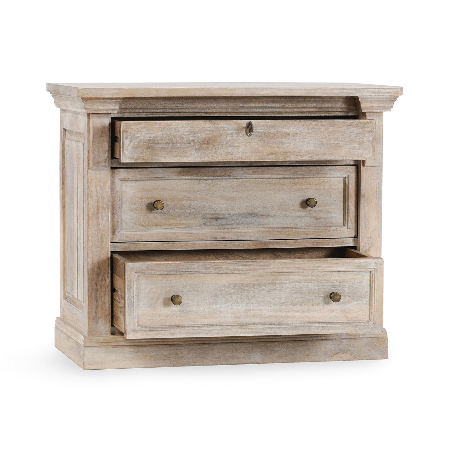 Natural Cream Wash Mango Wood Nightstand Adelaide Three-Drawer Nightstand Collection