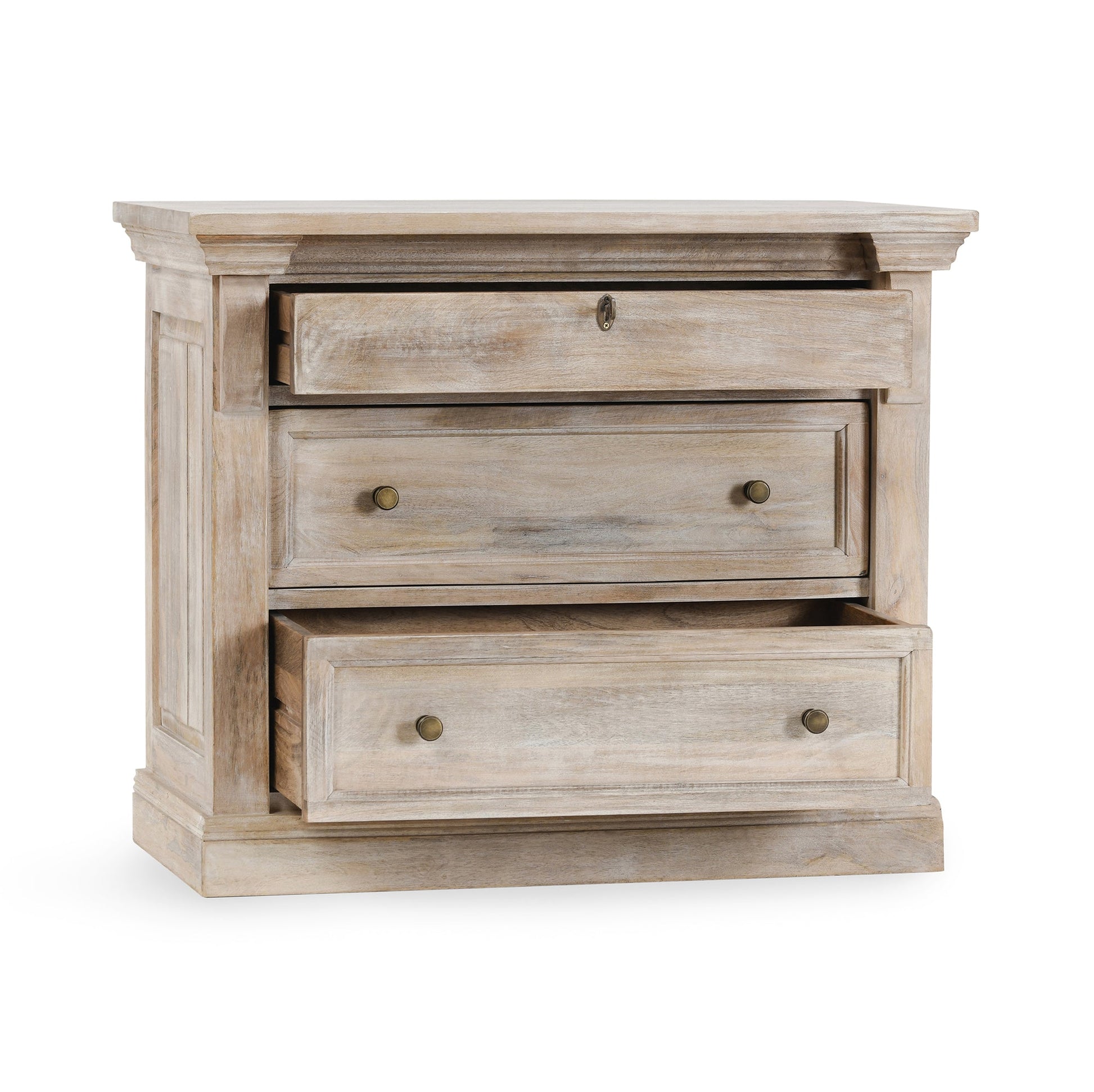 Natural Cream Wash Mango Wood Nightstand Adelaide Three-Drawer Nightstand Collection
