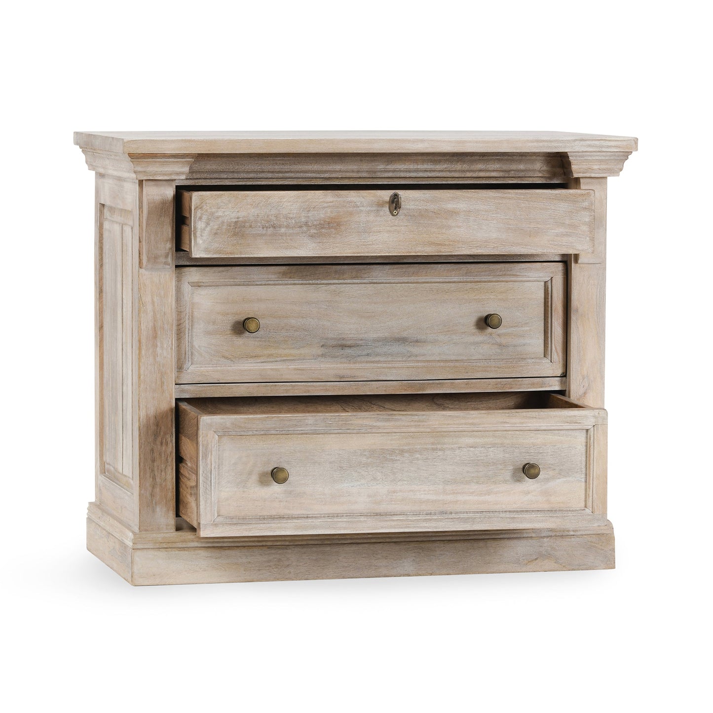 Natural Cream Wash Mango Wood Nightstand Adelaide Three-Drawer Nightstand Collection
