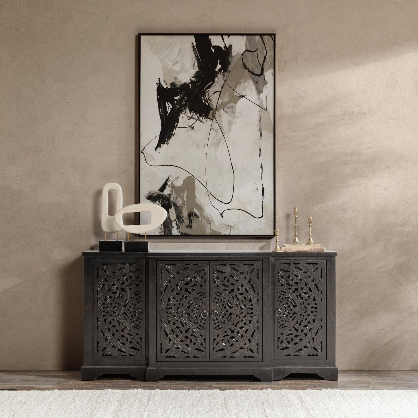 Harvest Walnut Mango Wood Buffets & Cabinet Harmony Four-Door Cabinet Collection