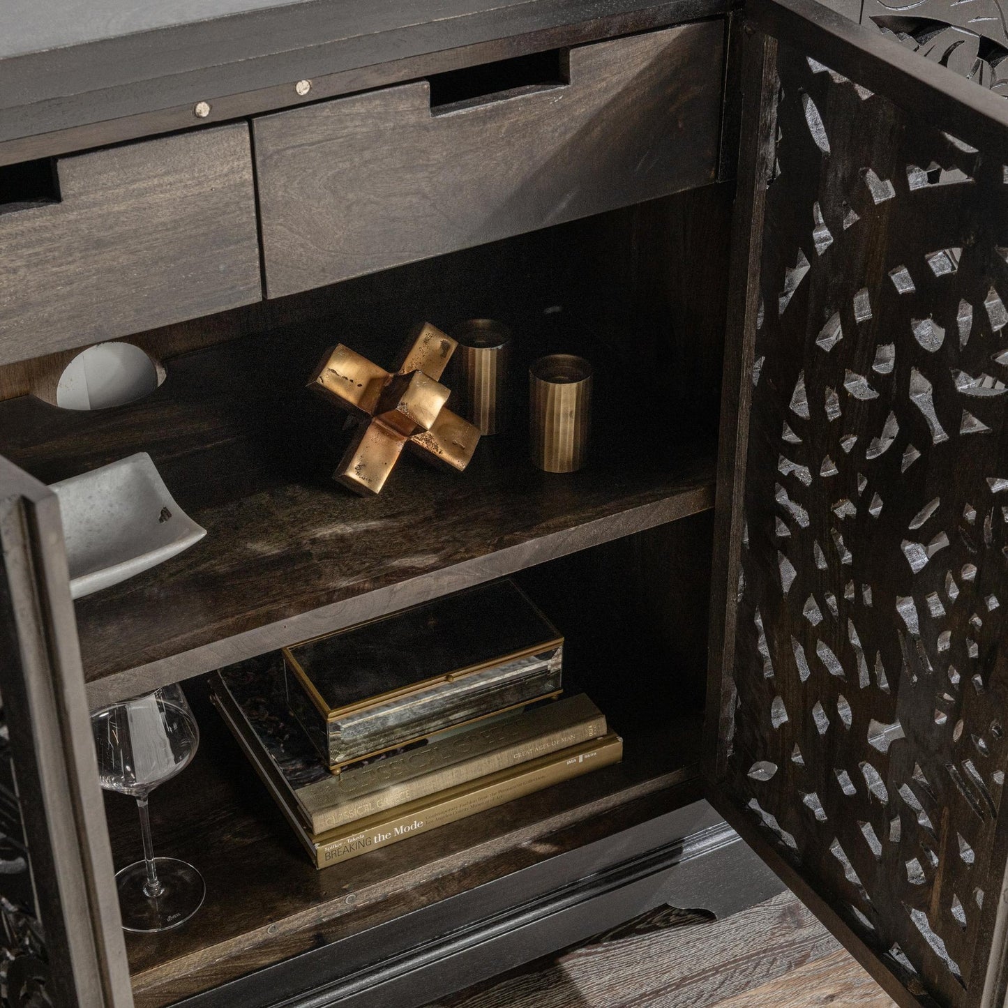Harvest Walnut Mango Wood Buffets & Cabinet Harmony Four-Door Cabinet Collection