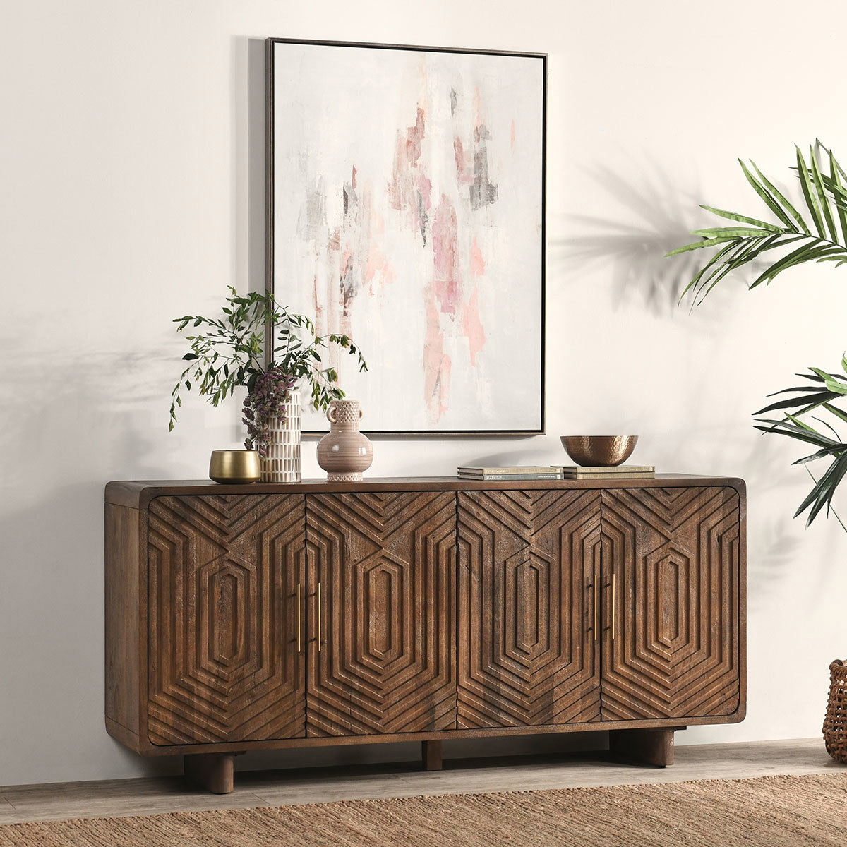Artisan Brown Mango Wood Buffets & Cabinet Holmes Four-Door Buffet Collection