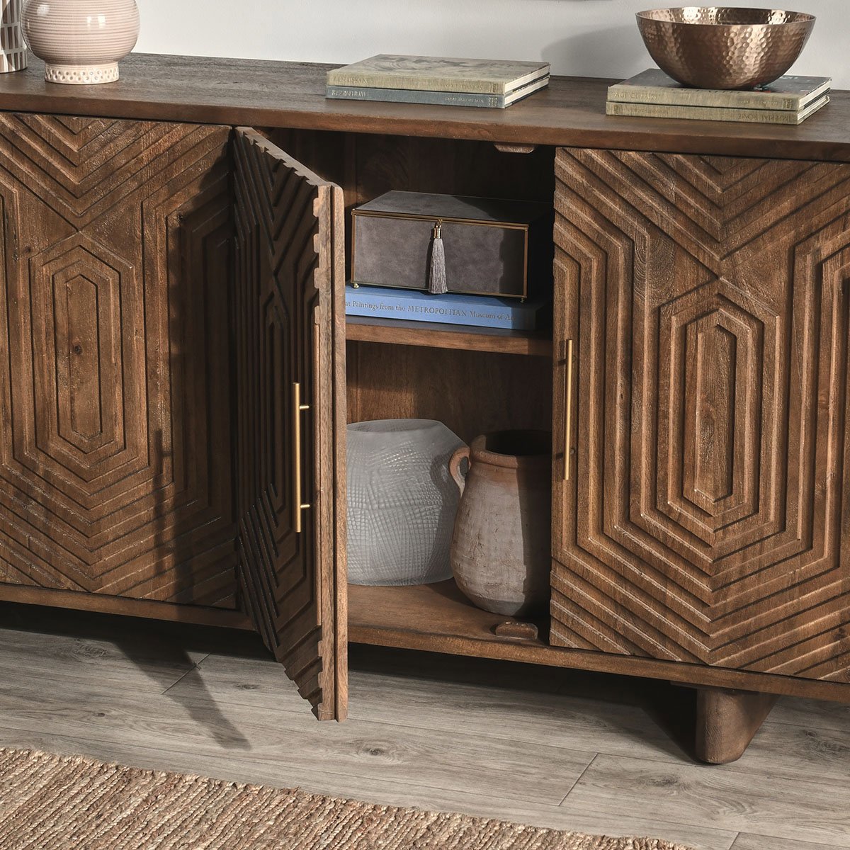 Artisan Brown Mango Wood Buffets & Cabinet Holmes Four-Door Buffet Collection