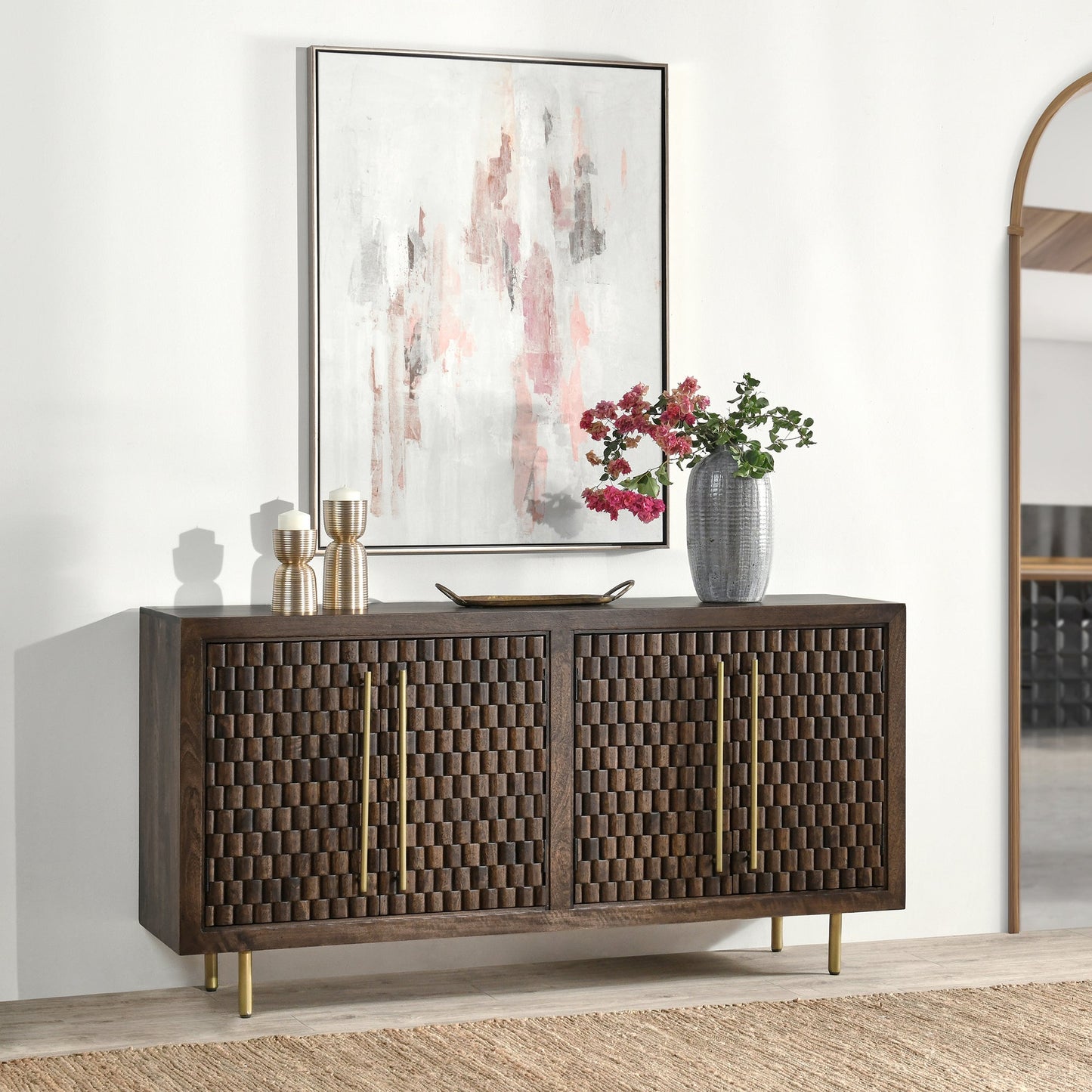 Bark Brown Mango Wood Buffets & Cabinet Norwood Four-Door Buffet Collection