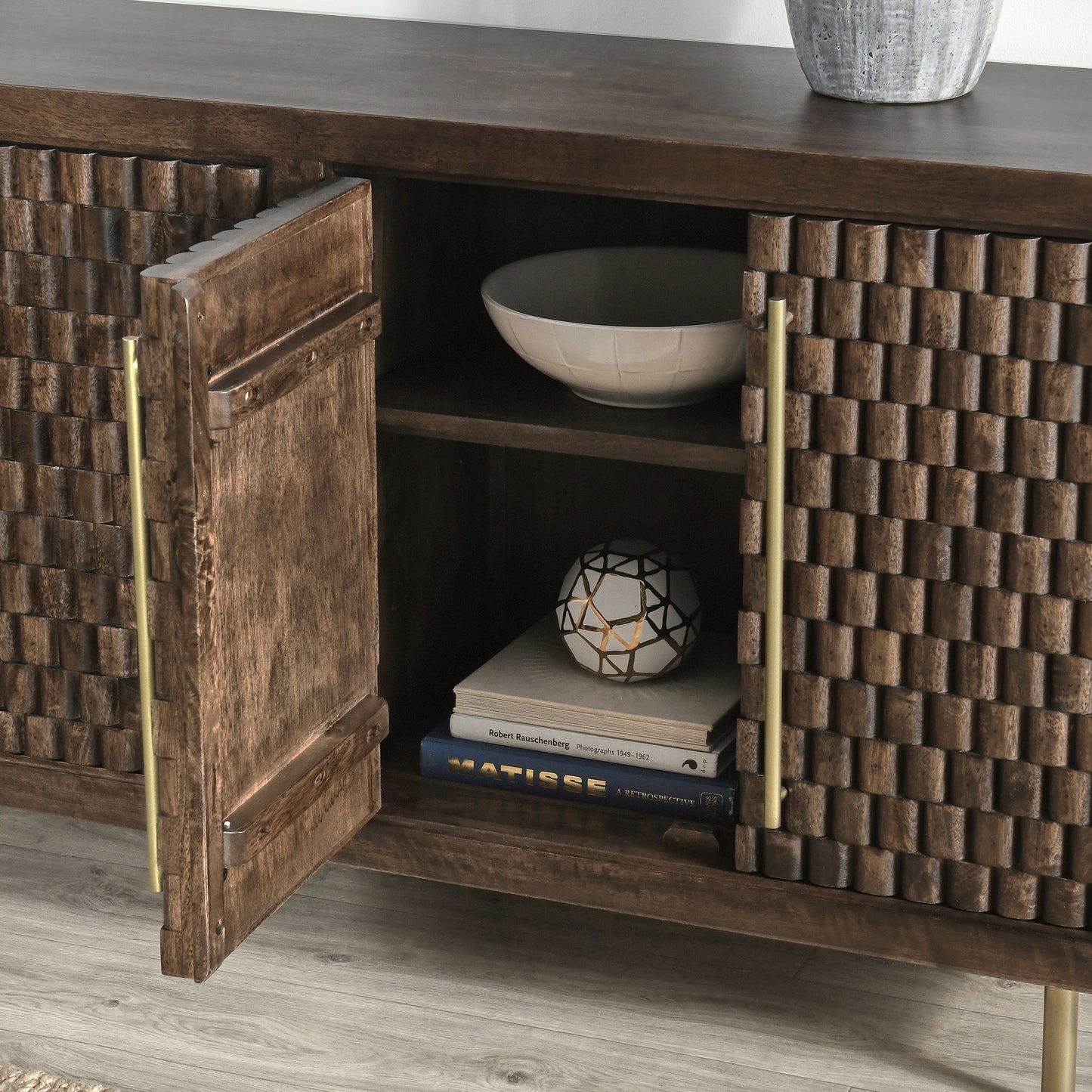 Bark Brown Mango Wood Buffets & Cabinet Norwood Four-Door Buffet Collection