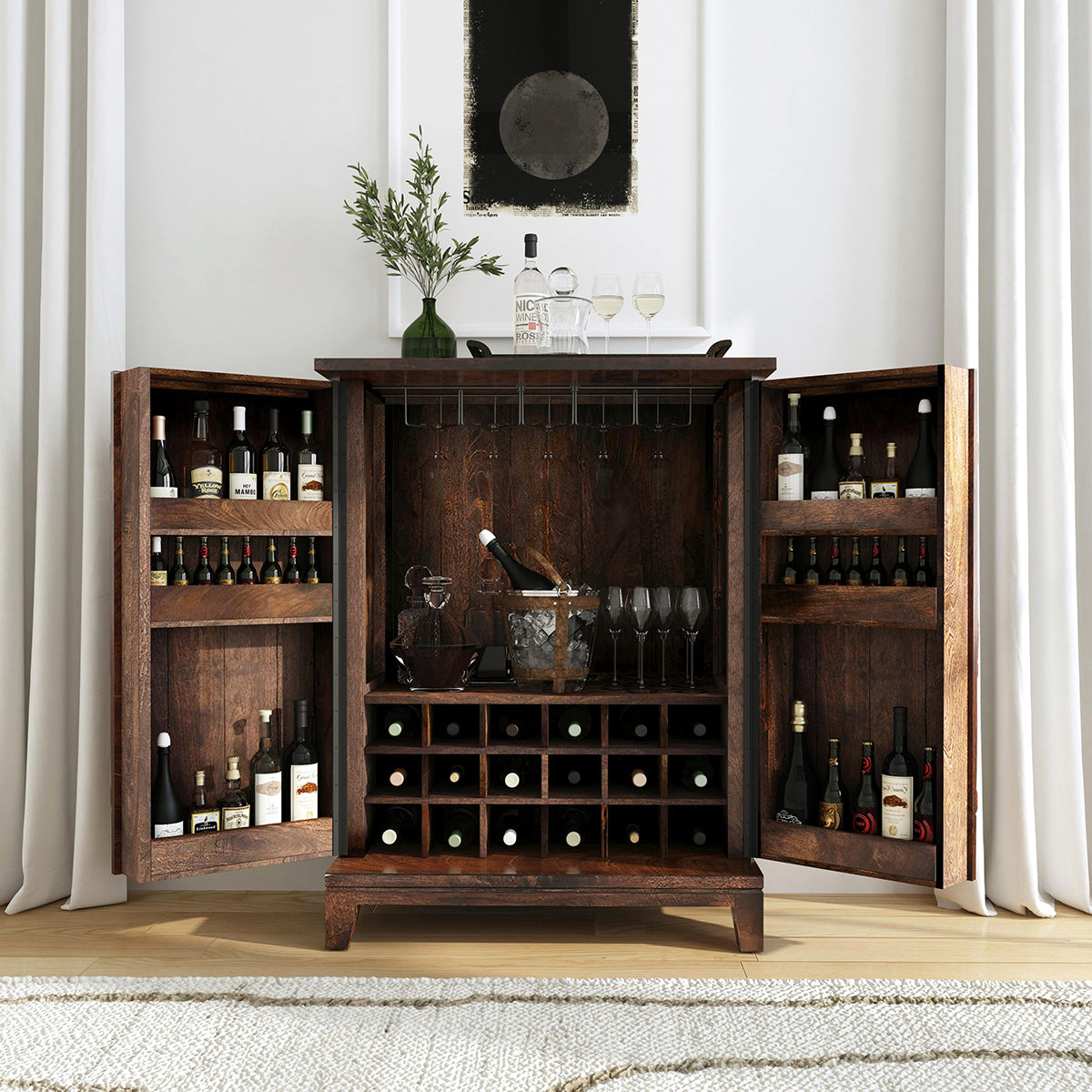 Bark Brown Mango Wood Bar & Wine Storage Vivienne Bar Cabinet Collection
