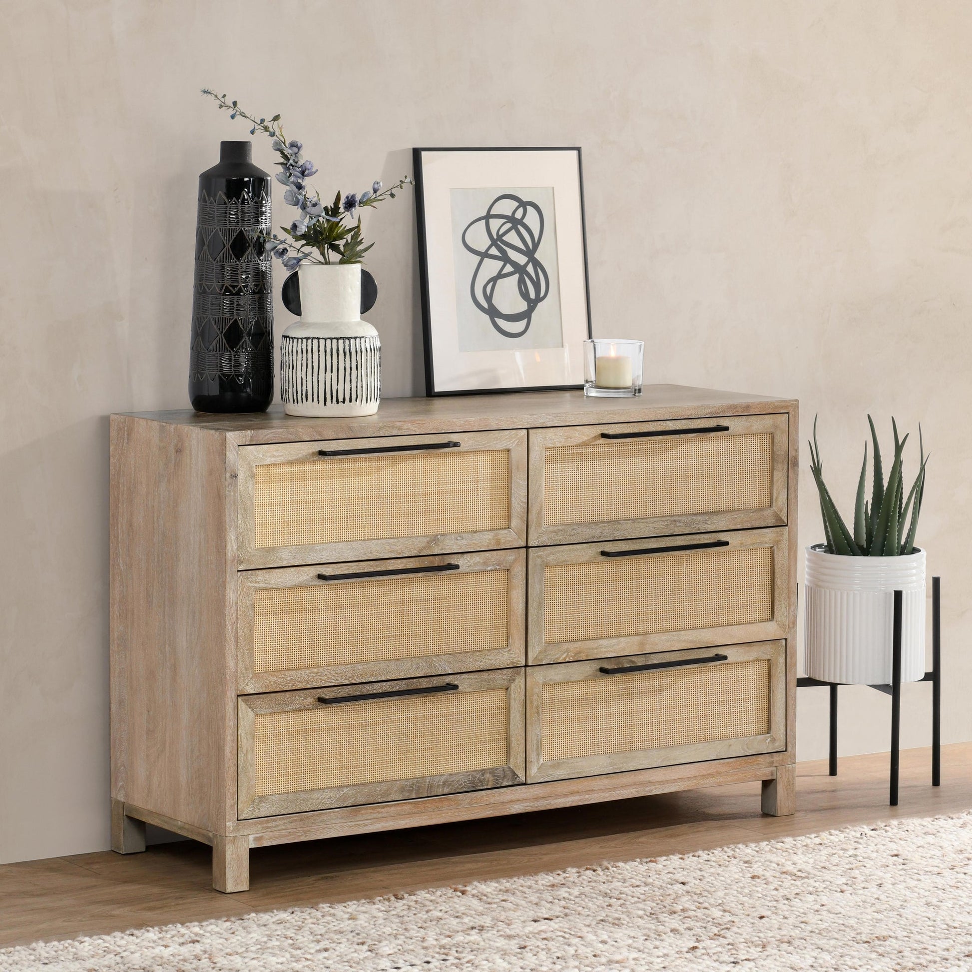 Meadow Taupe Mango Wood Dresser Jensen Six-Drawer Dresser Collection