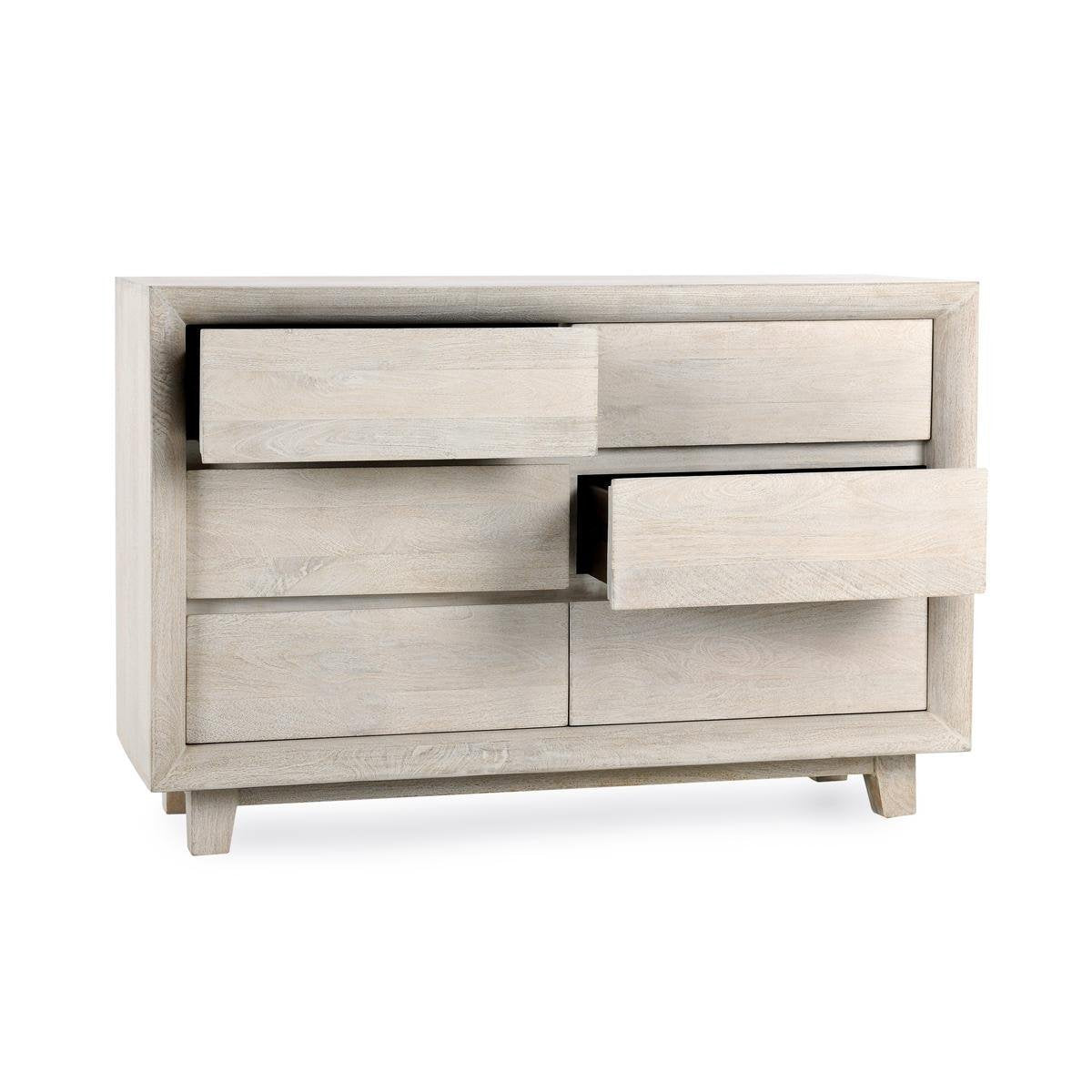 Seashell White Mango Wood Dresser Reece Six-Drawer Dresser Collection