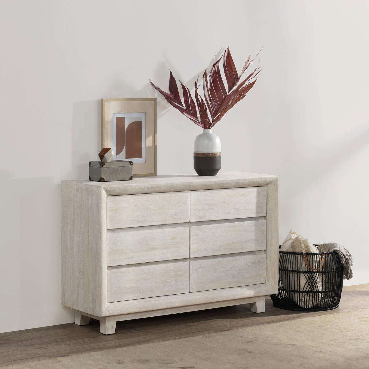Seashell White Mango Wood Dresser Reece Six-Drawer Dresser Collection