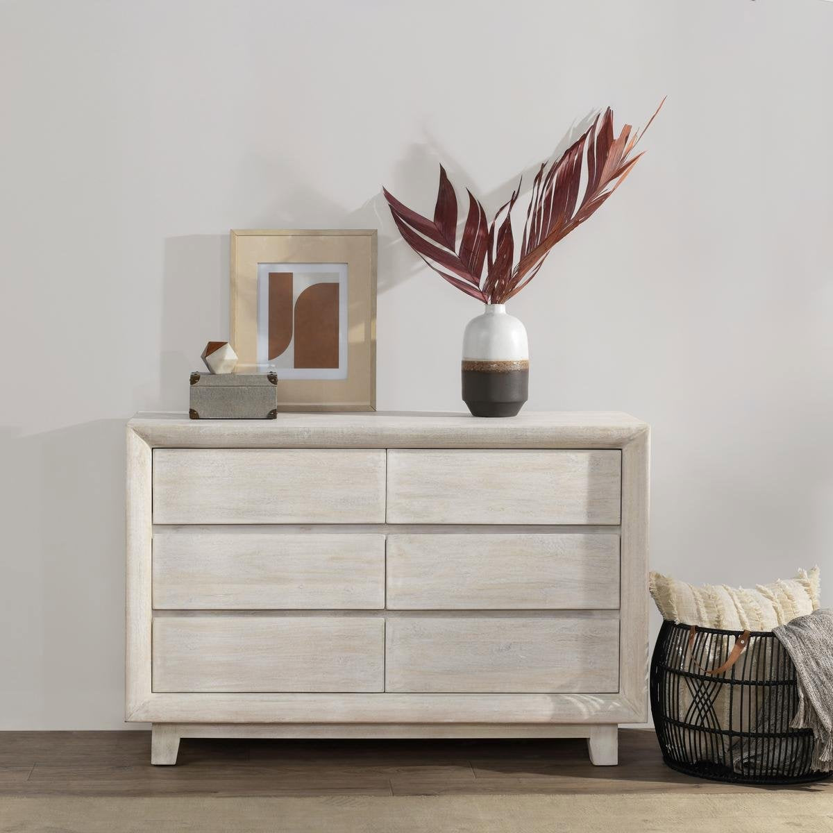 Seashell White Mango Wood Dresser Reece Six-Drawer Dresser Collection