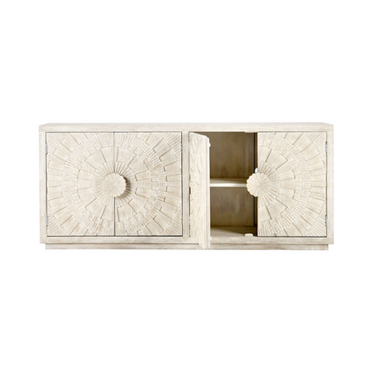 Coastal White Mango Wood Buffets & Cabinet Apollo Four-Door Cabinet Collection