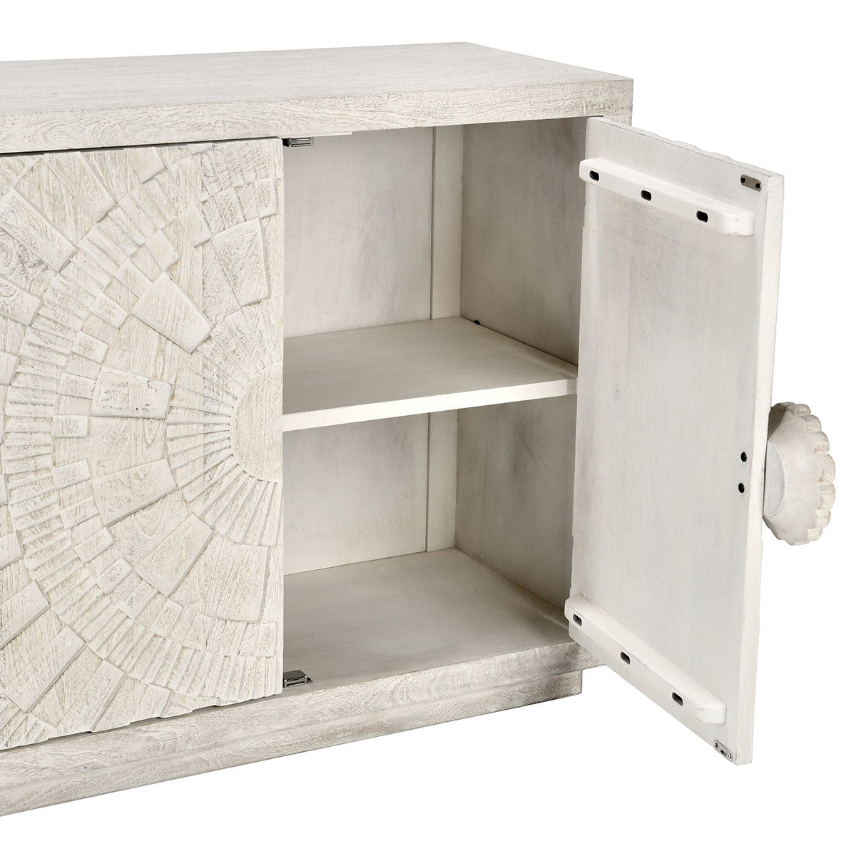 Coastal White Mango Wood Buffets & Cabinet Apollo Four-Door Cabinet Collection
