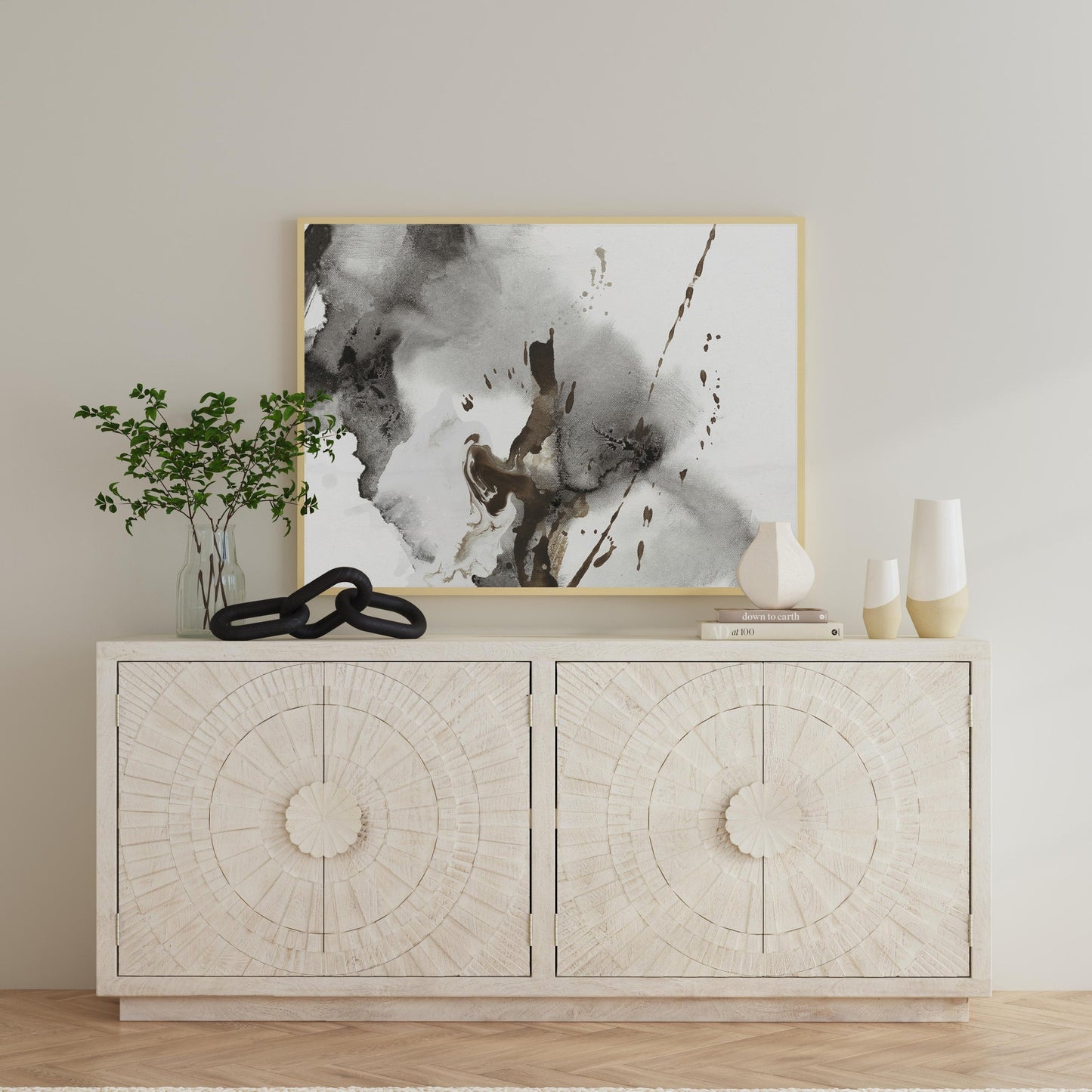 Coastal White Mango Wood Buffets & Cabinet Apollo Four-Door Cabinet Collection