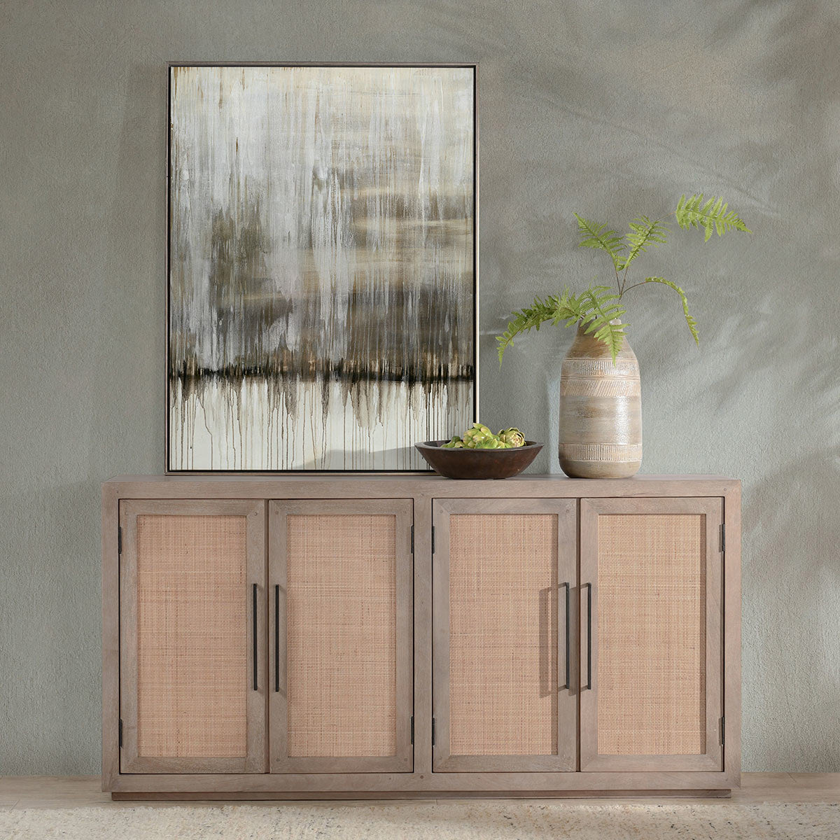 Meadow Taupe Mango Wood Buffets & Cabinet Jensen Four-Door Cabinet Collection