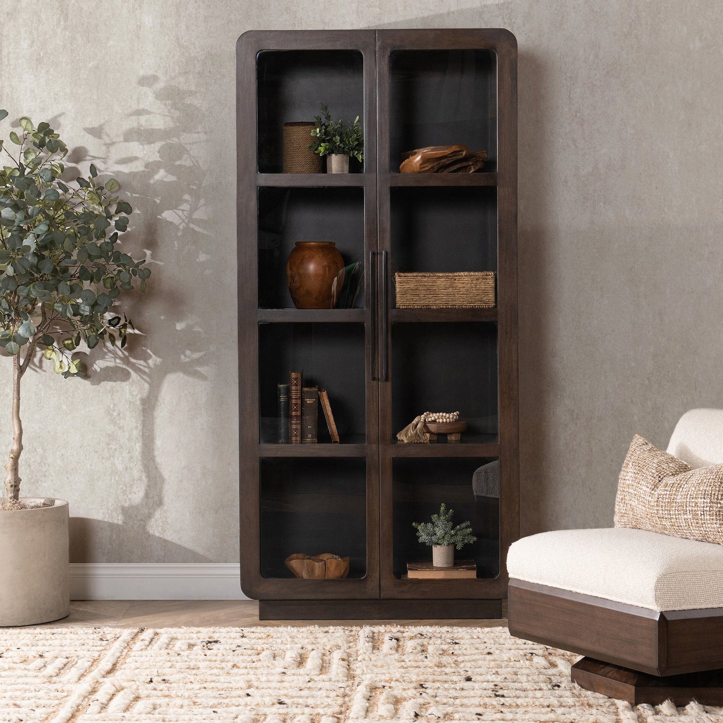 Dark Brown Mango Wood Display Cabinet Rogers Display Cabinet Collection