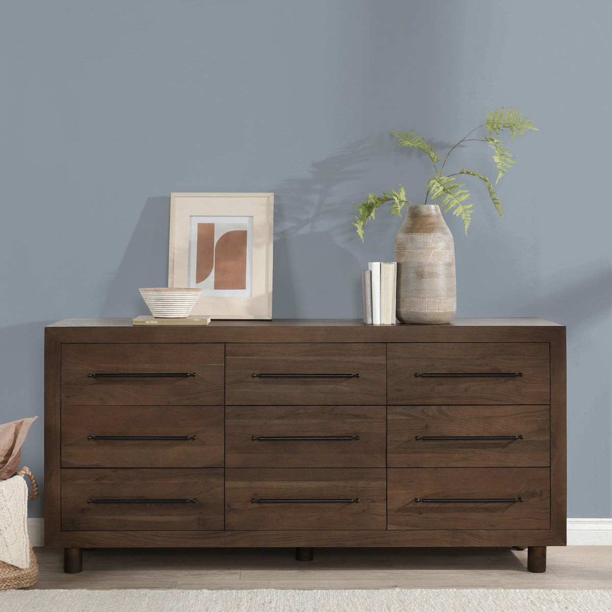 Harvest Brown Acacia Wood Dresser Jaxon Nine-Drawer Dresser Collection