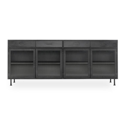 Blackened Steel Metal Buffets & Cabinet Nore Four-Drawer Four-Door Cabinet Collection