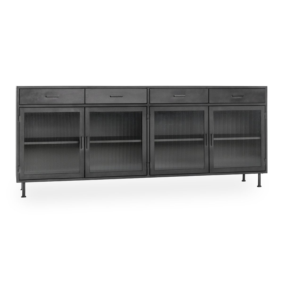 Blackened Steel Metal Buffets & Cabinet Nore Four-Drawer Four-Door Cabinet Collection