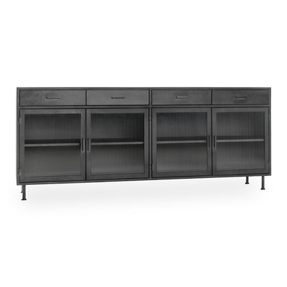 Blackened Steel Metal Buffets & Cabinet Nore Four-Drawer Four-Door Cabinet Collection