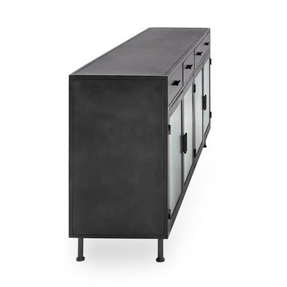 Blackened Steel Metal Buffets & Cabinet Nore Four-Drawer Four-Door Cabinet Collection