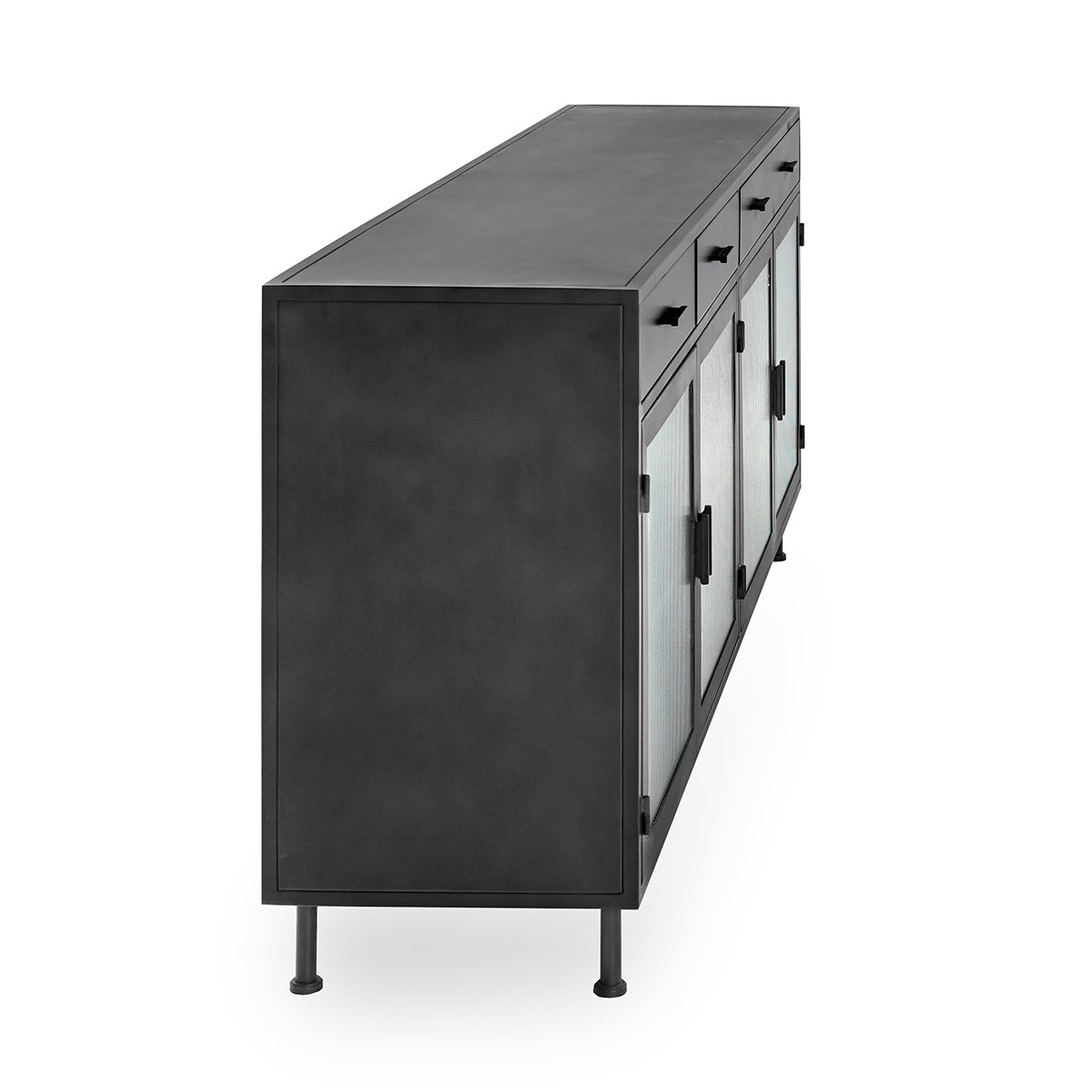 Blackened Steel Metal Buffets & Cabinet Nore Four-Drawer Four-Door Cabinet Collection
