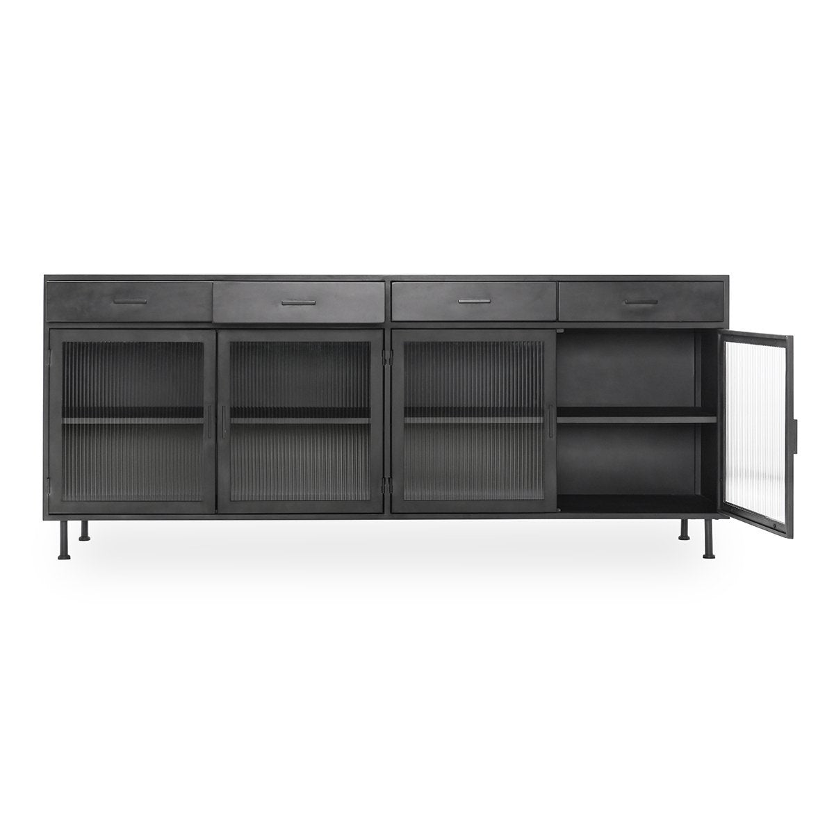 Blackened Steel Metal Buffets & Cabinet Nore Four-Drawer Four-Door Cabinet Collection