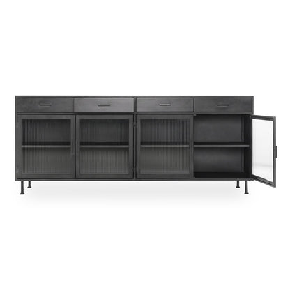 Blackened Steel Metal Buffets & Cabinet Nore Four-Drawer Four-Door Cabinet Collection