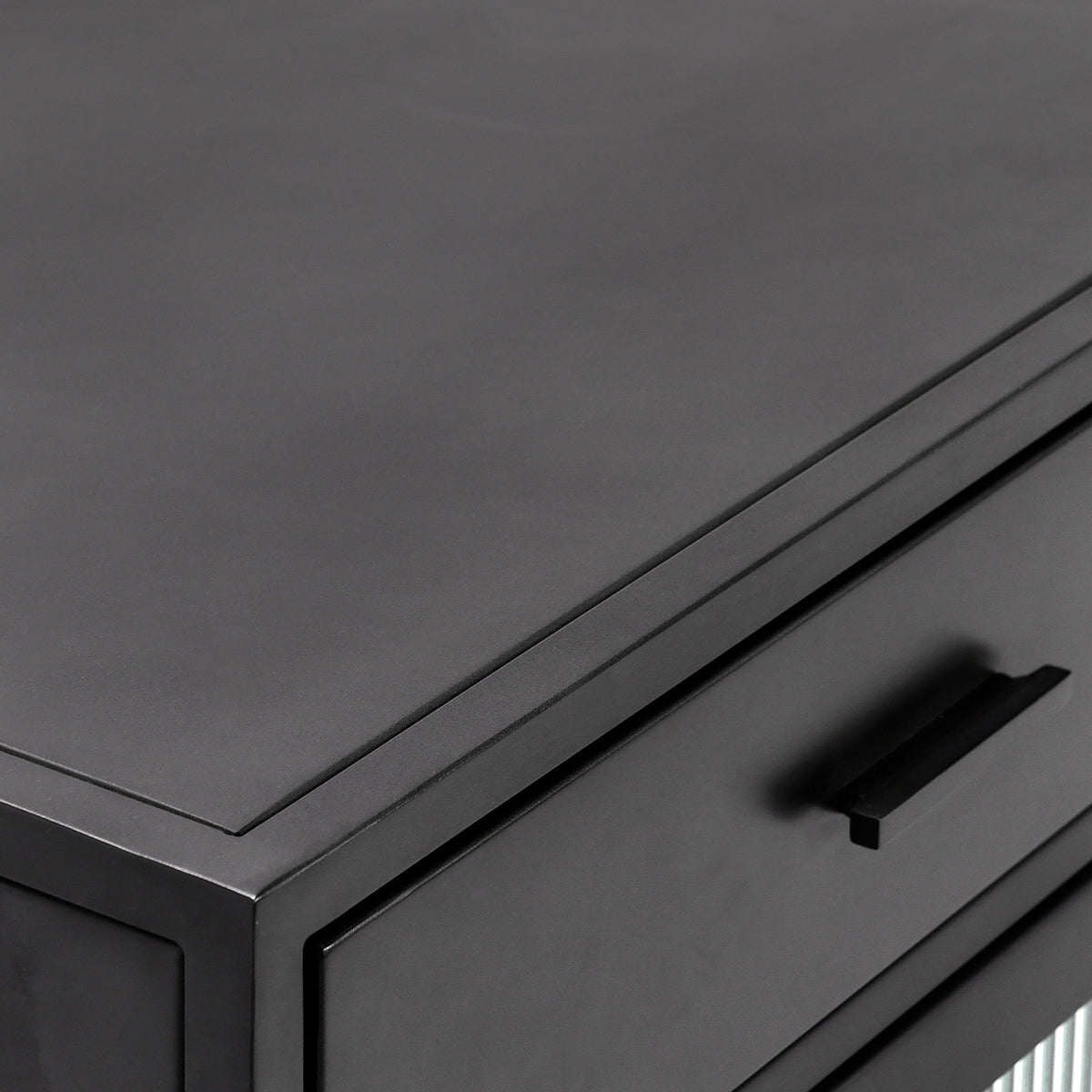 Blackened Steel Metal Buffets & Cabinet Nore Four-Drawer Four-Door Cabinet Collection