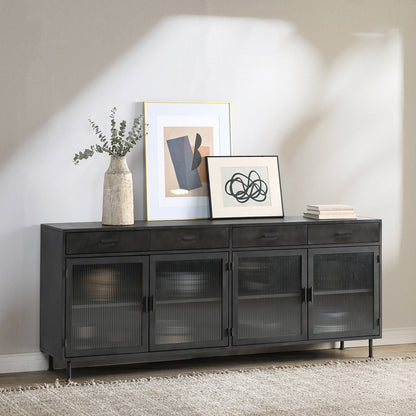 Blackened Steel Metal Buffets & Cabinet Nore Four-Drawer Four-Door Cabinet Collection