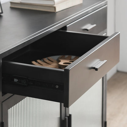 Blackened Steel Metal Buffets & Cabinet Nore Four-Drawer Four-Door Cabinet Collection