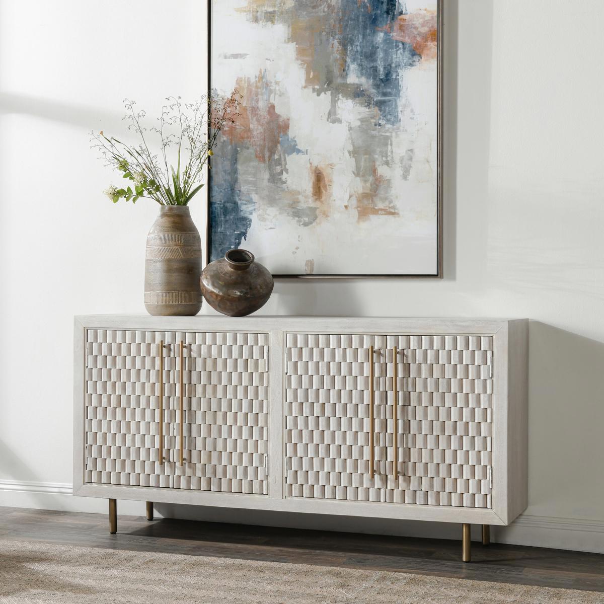 Coastal White Mango Wood Buffets & Cabinet Norwood Four-Door Buffet Collection