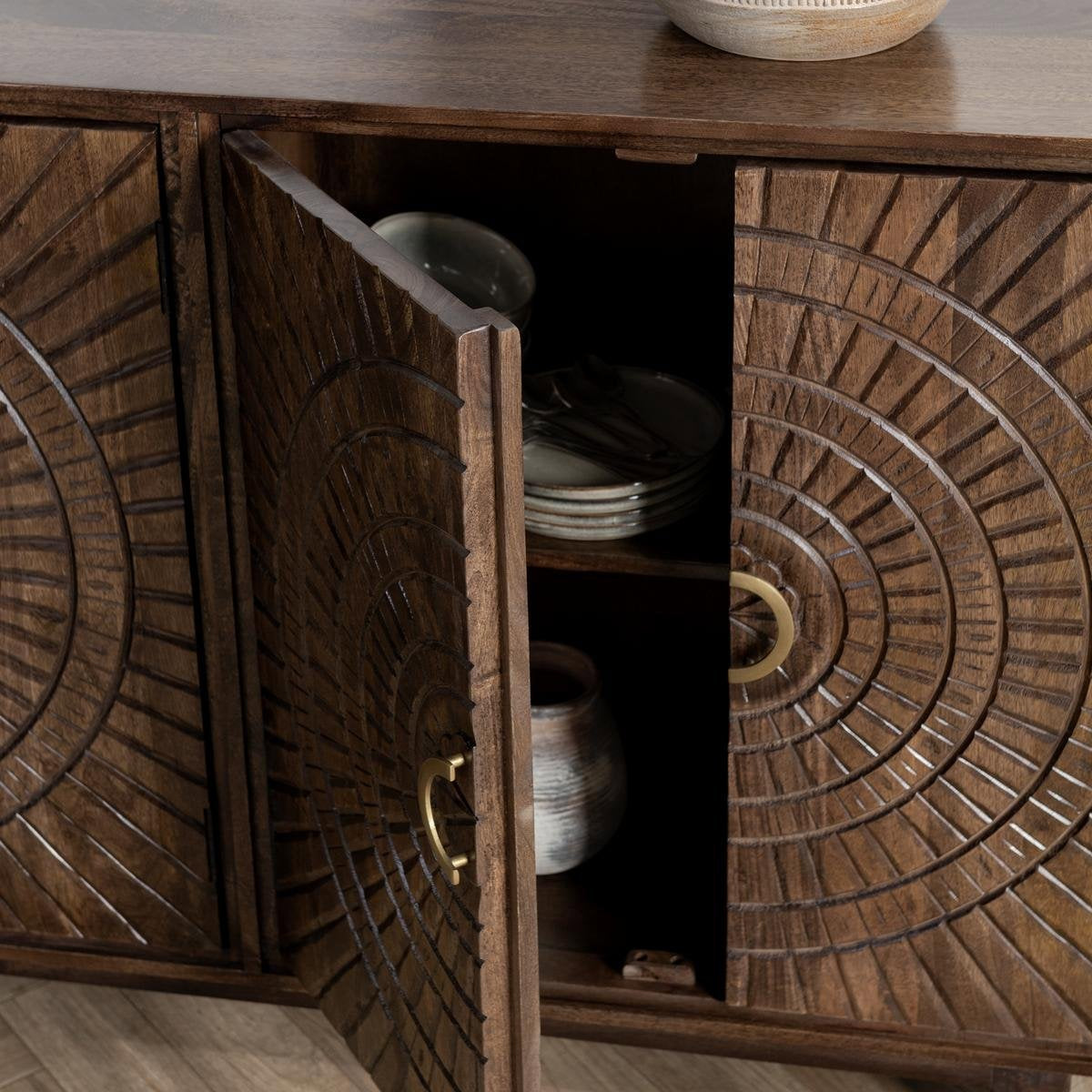 Bark Brown Mango Wood Buffets & Cabinet Vivienne Four-Door Buffet Collection