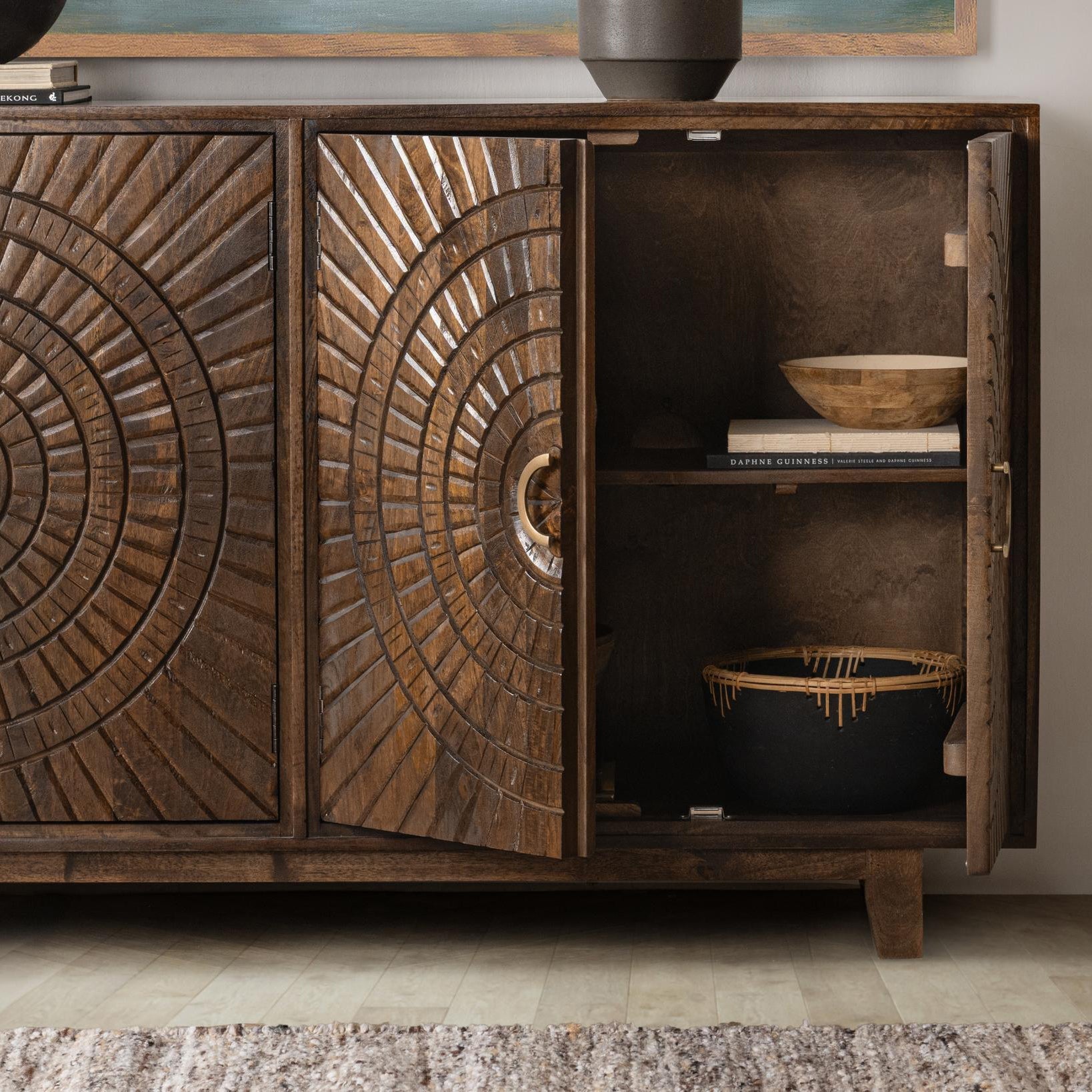 Bark Brown Mango Wood Buffets & Cabinet Vivienne Four-Door Buffet Collection