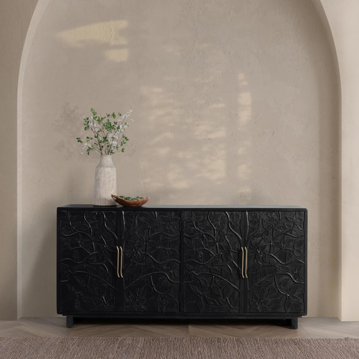 Black Mango Wood Buffets & Cabinet Albero Four-Door Buffet Collection