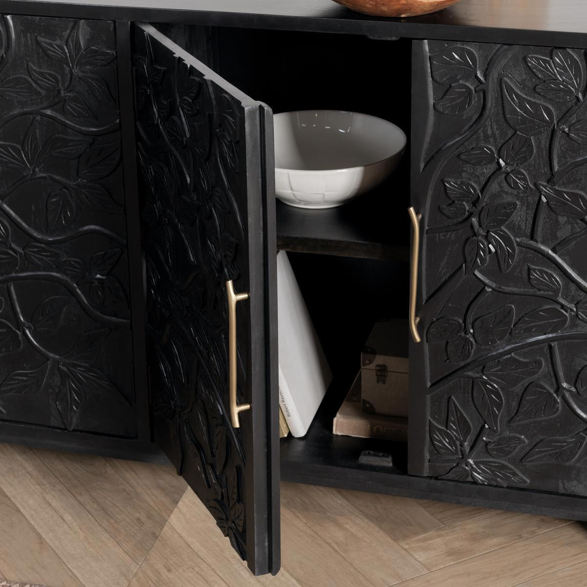 Black Mango Wood Buffets & Cabinet Albero Four-Door Buffet Collection