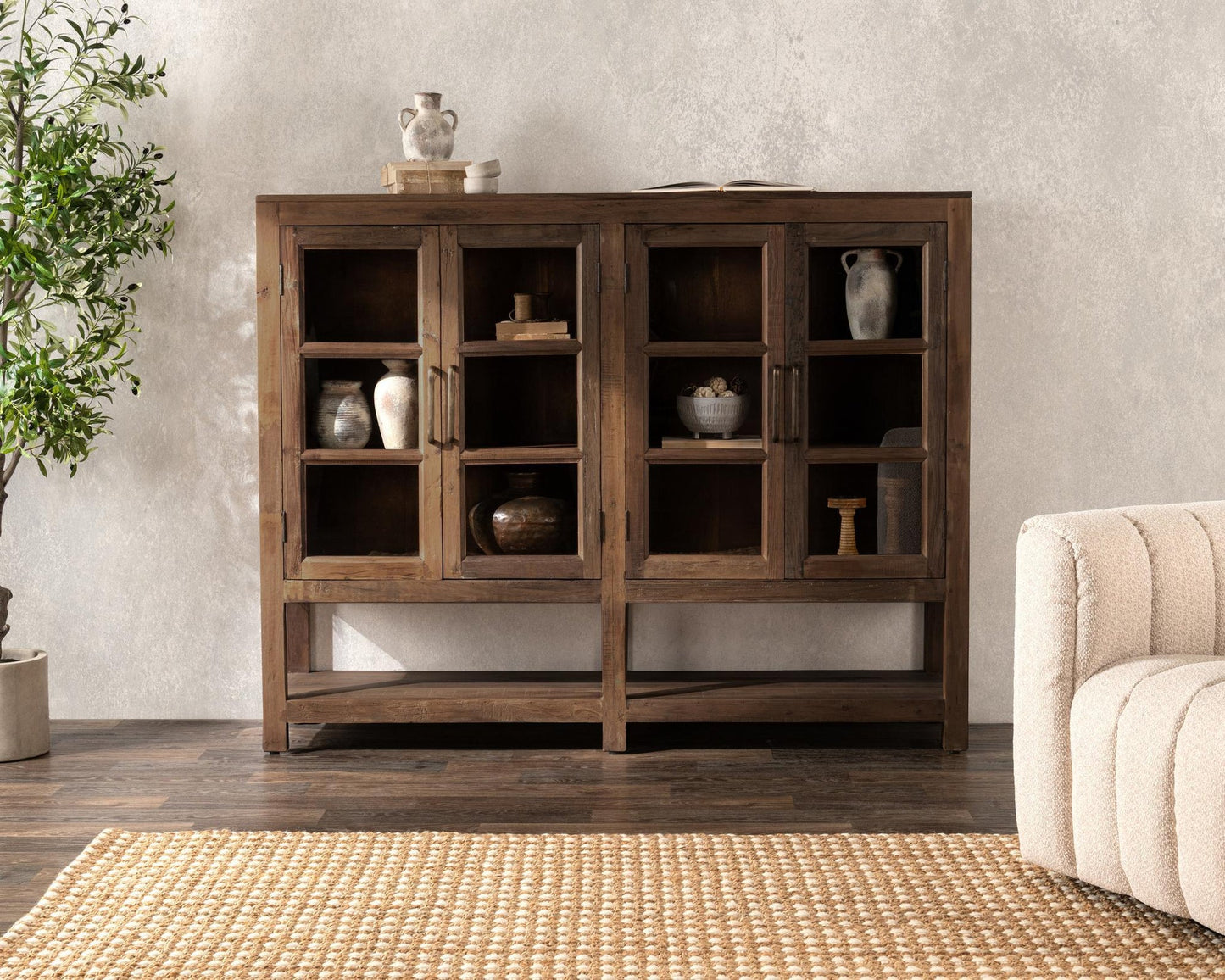 Natural Reclaimed Wood Display Cabinet Kharga Four-Door Display Cabinet Collection