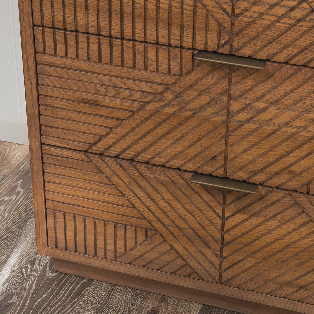 Caramel Brown Oak Veneer Dresser Santa Clara Six-Drawer Dresser Collection