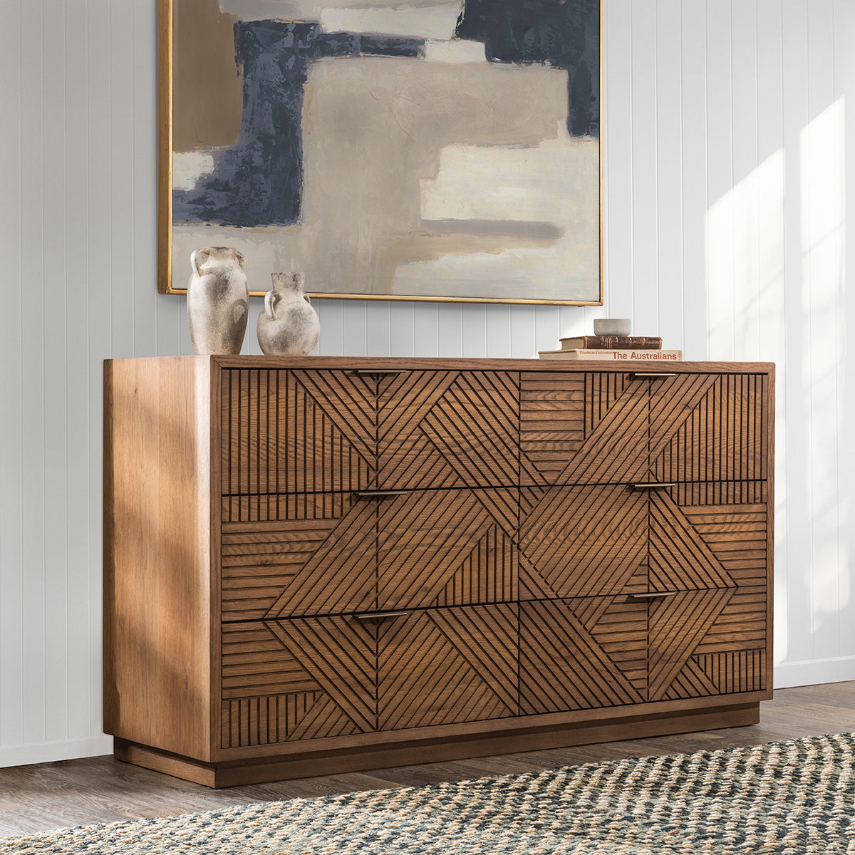 Caramel Brown Oak Veneer Dresser Santa Clara Six-Drawer Dresser Collection