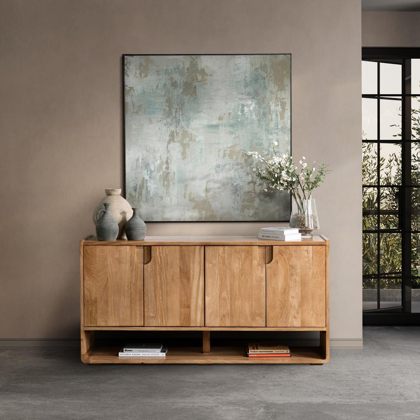 Natural Maple Mango Wood Buffets & Cabinet Laguna Four-Door Buffet Collection