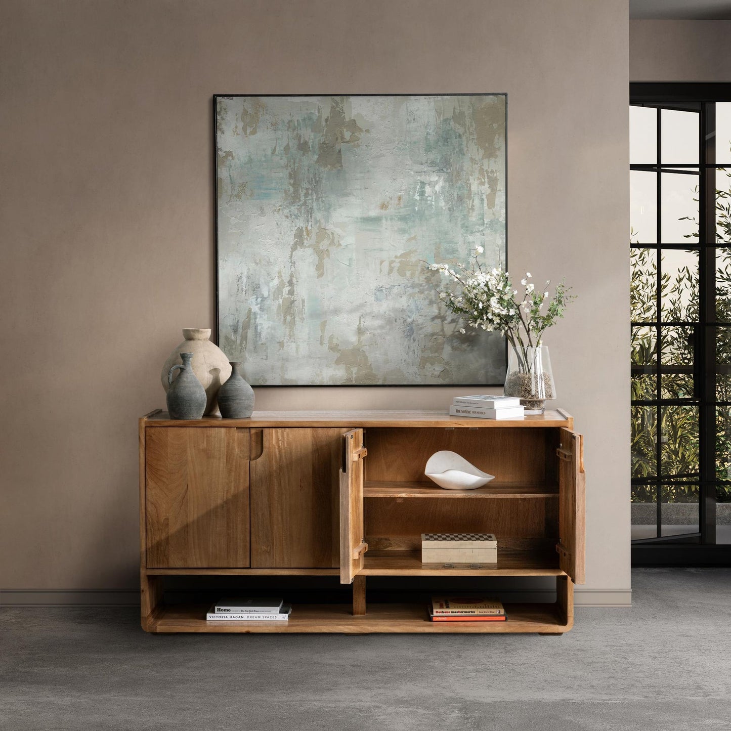 Natural Maple Mango Wood Buffets & Cabinet Laguna Four-Door Buffet Collection