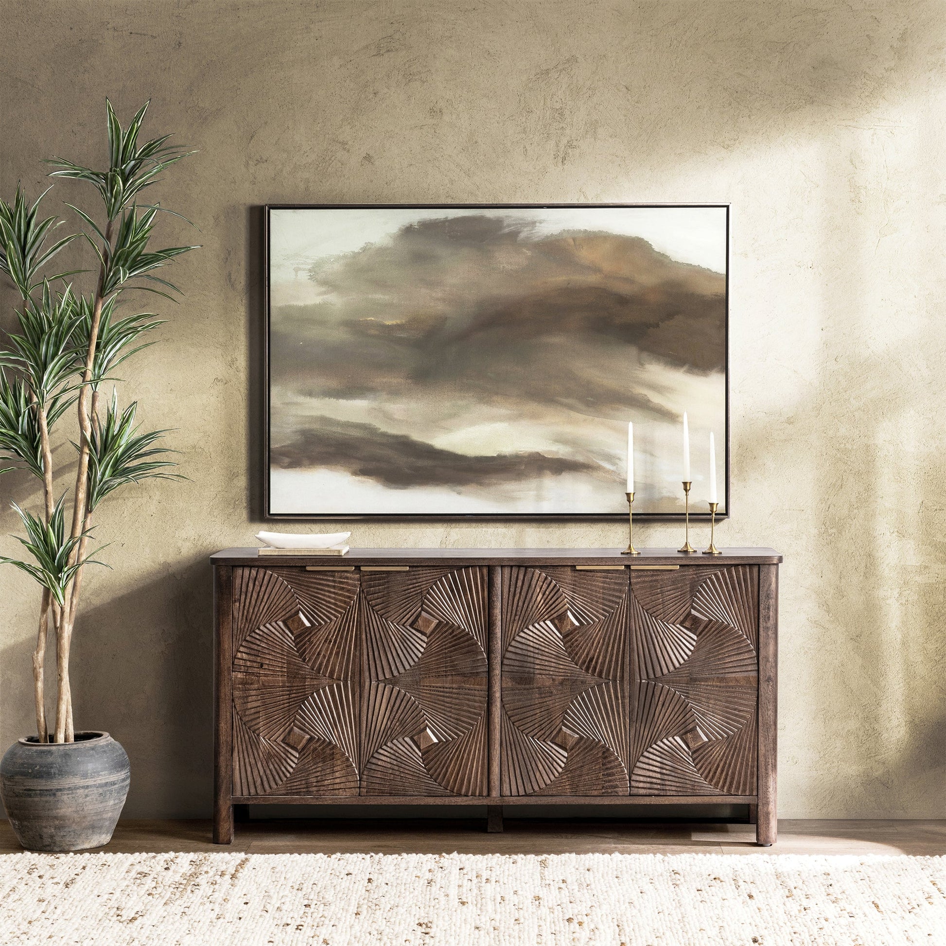 Kona Brown Mango Wood Buffets & Cabinet Lina Four-Door Cabinet Collection