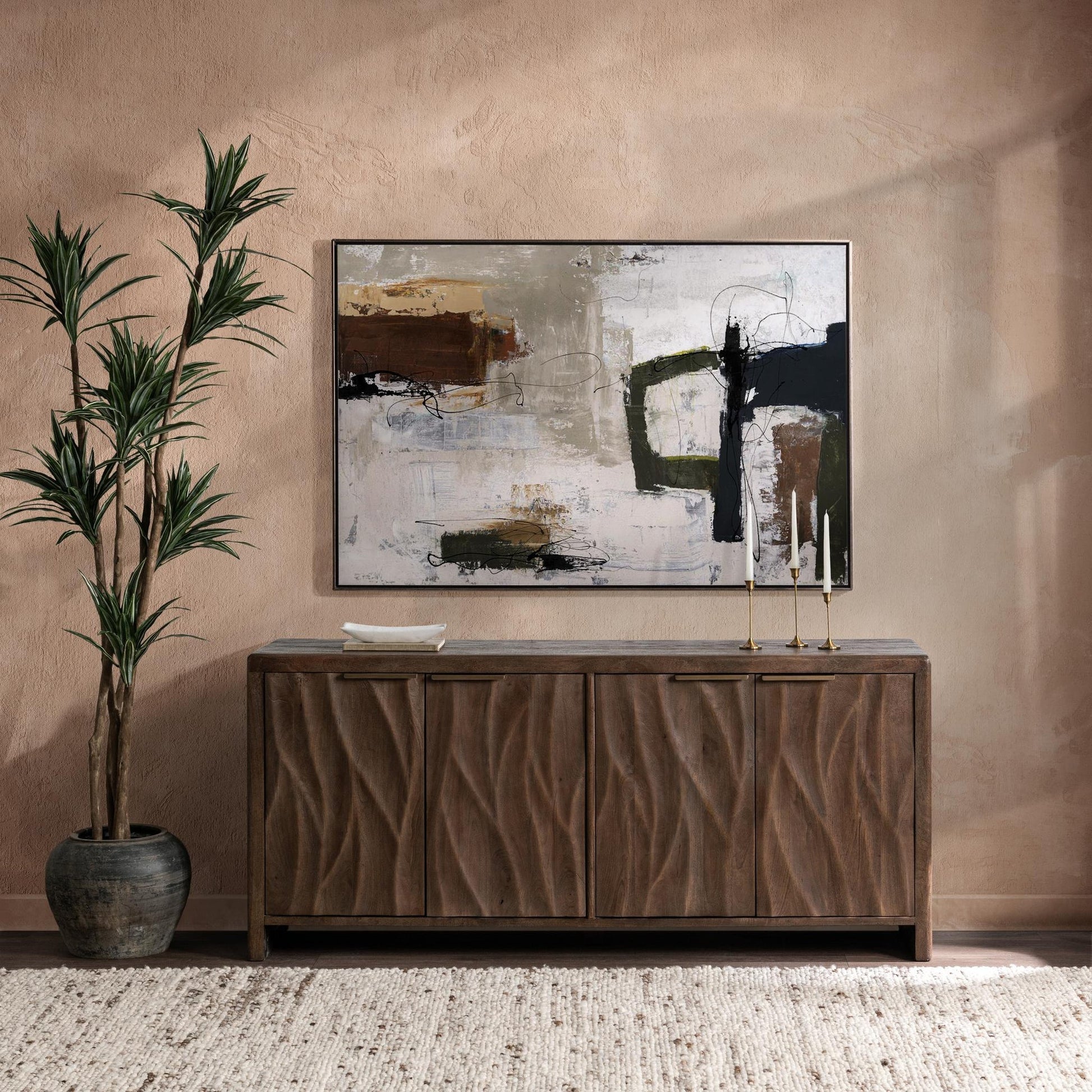 Tundra Brown Mango Wood Buffets & Cabinet Braxton Four-Door Cabinet Collection